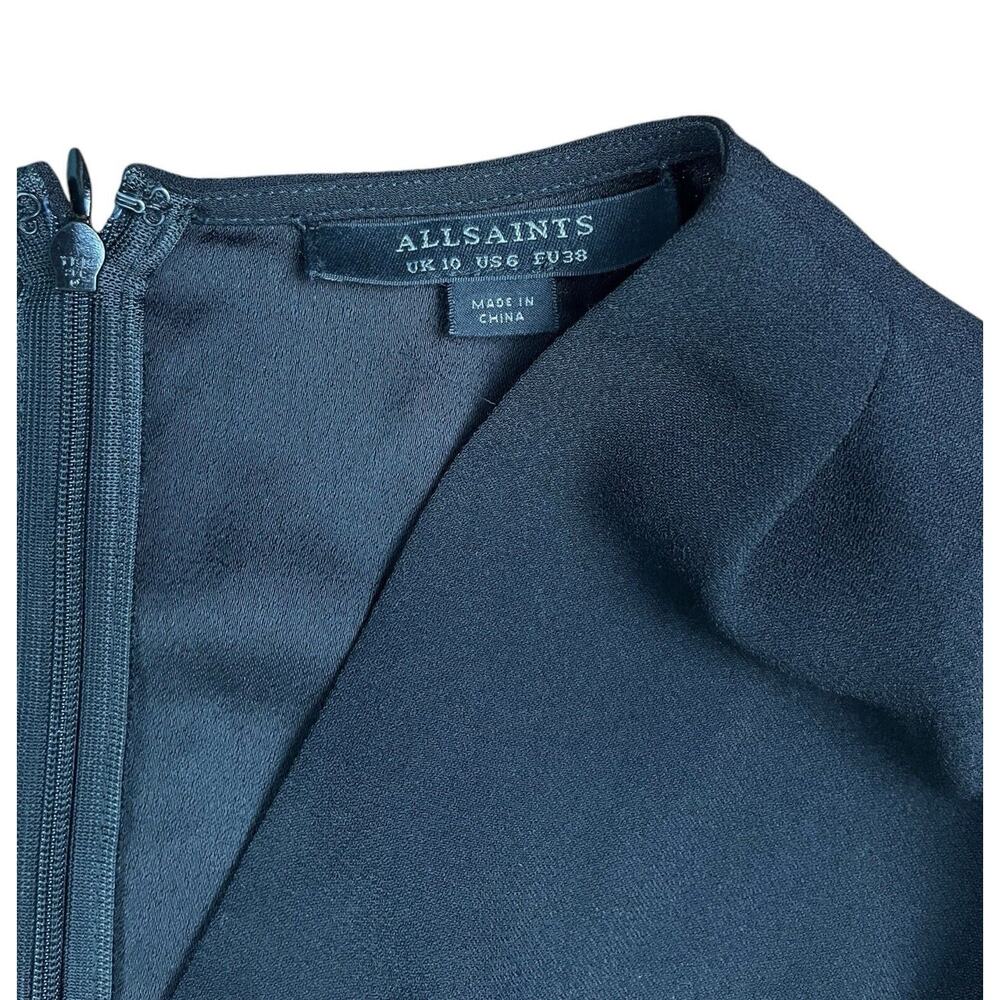 Allsaints Karine Playsuit Black Deep V-Neck Wrap-Over Belt Romper Size 6 - Picture 7 of 11